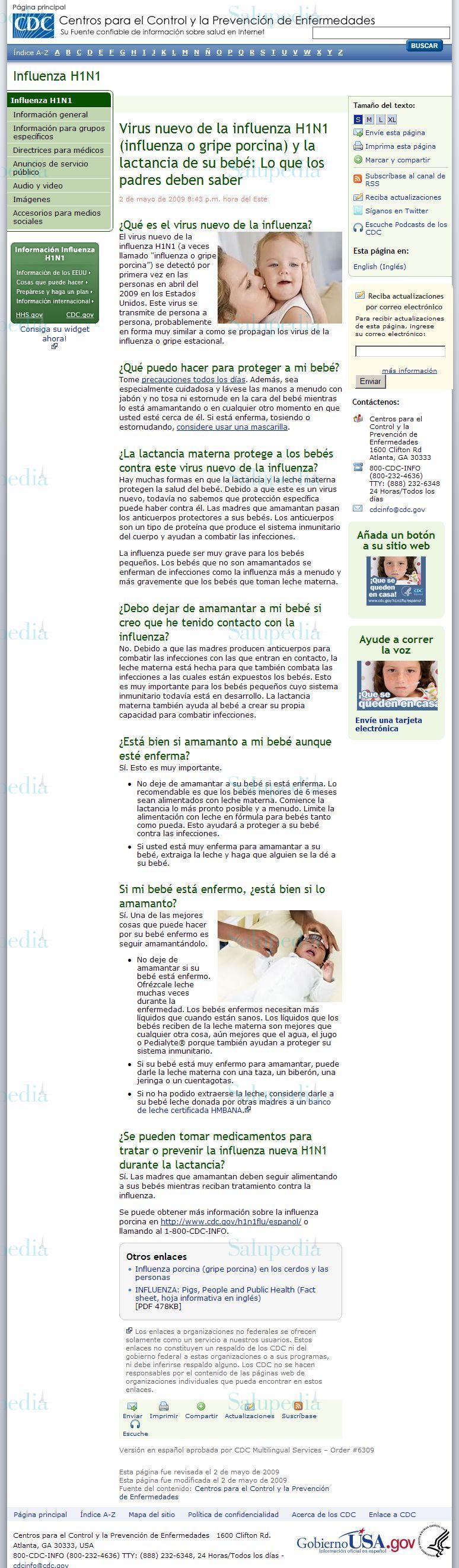 Cache grafica http://www.cdc.gov/h1n1flu/espanol/lactancia.htm  