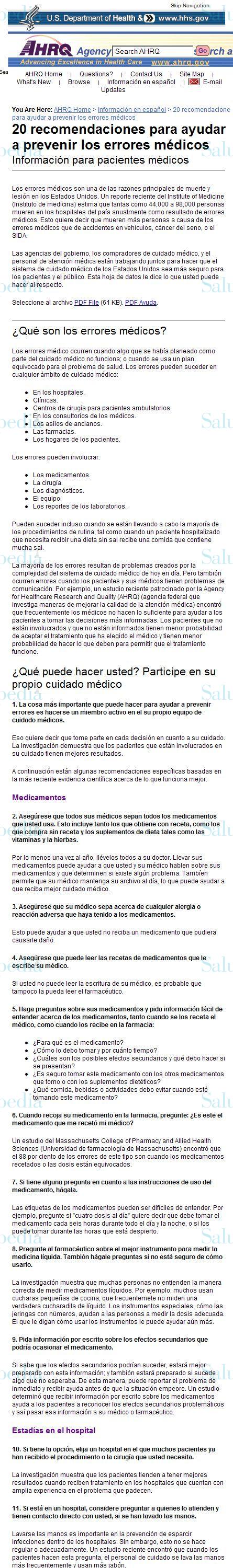 Cache grafica http://www.ahrq.gov/consumer/20recom.htm  